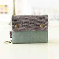 Dompet Kanvas Denim Lipat Tiga Sederhana Pria dan Wanita Dapat Menggunakan Tas Kartu Kanvas Tas Kunci Dompet Gantungan Kunci