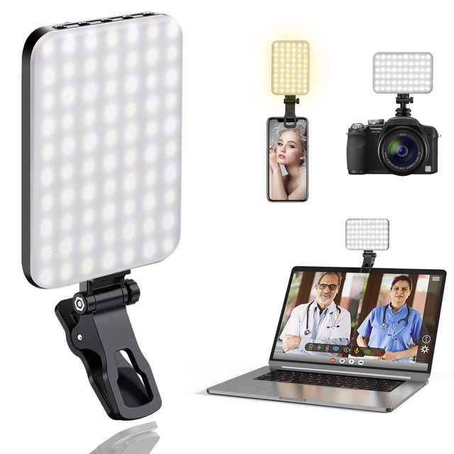 60LED High Power Rechargeable Clip Fill Video Conference Light With Front Back Clip Adjusted 3 Light Mode Selfie Light for Phone