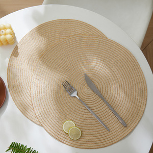 <b>Round</b> Woven Placemats Beige Light Off <b>White</b> Solid Color Waterproof <b>Table</b> Mats For Nordic Style Dining - Product Image 2