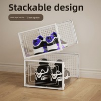 Boîte de rangement pour chaussures de basketball à double cadre, avec ouverture latérale, en polypropylène transparent, pliable, type rabattable, style minimaliste moderne pour la maison