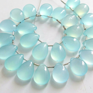 Cuentas de Calcedonia Azul Agua en Forma de Lágrima, Suaves y Lisas, para Fabricación de Joyería y Pendientes, 14x10mm, Venta al Por Mayor - Product Image 1