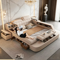 Echtes Leder Modernes Verstellbares Multifunktionales Smart-Bett mit Massage, Hydraulik und Stauraum in Queen- und King-Size, Modular für Zuhause und Schlafzimmer