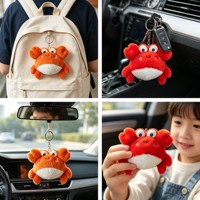 Boneka Kepiting Bordir Kawaii, Mainan Hewan Laut Merah Berbulu Lembut, Gantungan Tas Penghibur, Hadiah Ulang Tahun Unisex, Ransel Lucu
