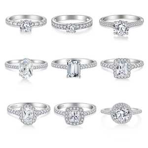 Bagues de luxe en diamant plaqué rhodium <span class=keywords><strong>Halo</strong></span> CZ Design de qualité durable Ensemble de bagues de fiançailles en argent sterling 925 - Product Image 1