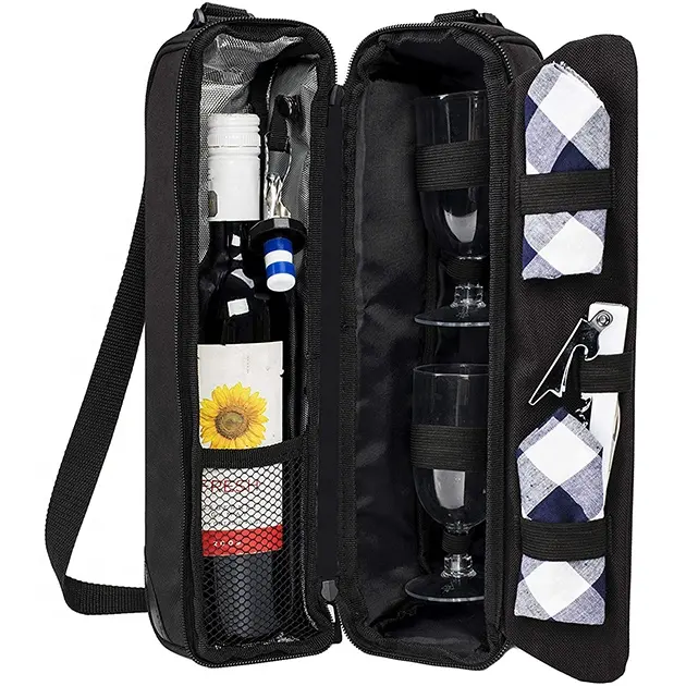 Wine Drinking Tote Bag with Refrigerated Cooler Thermal Compartment |Picnic Cutlery Set |Bottle Opener For Beach Camp BBQ Party