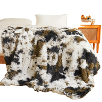 Plaid en fausse fourrure de luxe marron, doux et moelleux, à imprimé vache et animalier, résistant à la décoloration, pour camping, chambre et salon