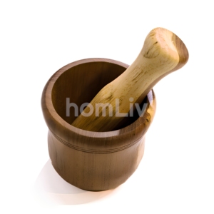 Mortero y Pilón de Madera de Teca Natural HomLiv, 12x12x13cm, Hecho a Mano, de Grado Alimenticio, Ecológico, para Ajo, Jengibre, Especias, Uso en la Cocina - Product Image 1