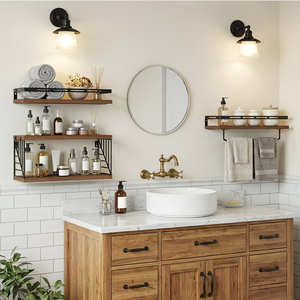 Étagère murale flottante rustique avec garde-corps, 3 pièces, pour chambre à coucher, salon, salle de bain <span class=keywords><strong>et</strong></span> <span class=keywords><strong>cuisine</strong></span>, étagère murale en <span class=keywords><strong>bois</strong></span> - Product Image 6