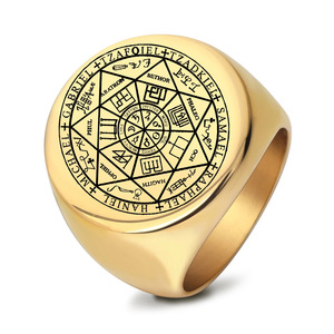 RG034 Sigillo dei Sette Arcangeli di Asterion, Sigillo di <span class=keywords><strong>Salomone</strong></span>, Amuleto della Cabala, Talismani, Anelli in Acciaio Inossidabile con Marcatura Laser - Product Image 1