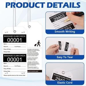 Etiquetas de reclamación de equipaje para hotel, etiquetas de equipaje a granel con cuerda blanca, etiquetas de reclamación de equipaje de papel perforadas, ticket de reclamación de equipaje negro - Product Image 3