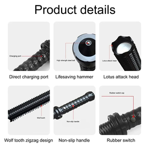 Nuovissima Torcia Tattica a LED Super Luminosa, Impermeabile, Ricaricabile USB per <span class=keywords><strong>Autodifesa</strong></span>, 3 Modalità, in Lega di Alluminio - Product Image 4