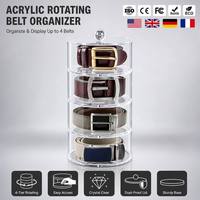 Organisateur de ceintures, 4 niveaux en acrylique avec couvercle anti-poussière empilable, multi-usages pour bijoux et montres, résistant aux rayures, joint anti-poussière magnétique