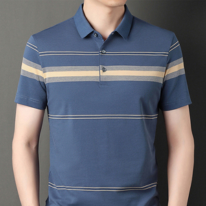 Proveedor de Camisetas Polo de Alta Calidad, Logotipo Bordado, Poliéster Transpirable, <span class=keywords><strong>Manga</strong></span> <span class=keywords><strong>Corta</strong></span>, Camiseta Polo a Rayas Estilo <span class=keywords><strong>Boss</strong></span> para Hombre - Product Image 4