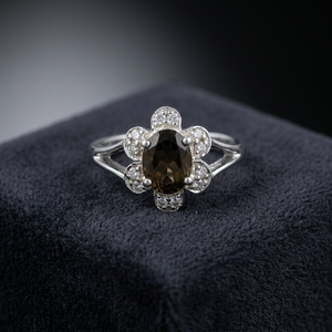 Art Palace Fashion Accessories Fine Silver <b>Ring</b> with Cubic Zirconia & Smokey <b>Quartz</b> Gemstone - Product Image 1