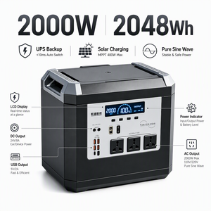Station d'alimentation portable 3000W, batterie 2kW AC, sortie LiFePO4, alimentation de secours intelligente portable, usage domestique, onde sinusoïdale pure - Product Image 5