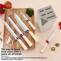 Set Pisau Dapur Stainless Steel 6 Buah Berkualitas Tinggi, Diasah Manual, dengan Blok Penyimpanan untuk Memotong Sayuran, Mengiris Daging, dan Memotong