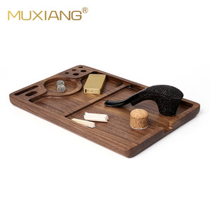 MUXIANG Wood Cigarette Rolling Tray 30x20cm Black Walnut Tobacco Tray With Compartment For Smoking Accessories - Product Image 1