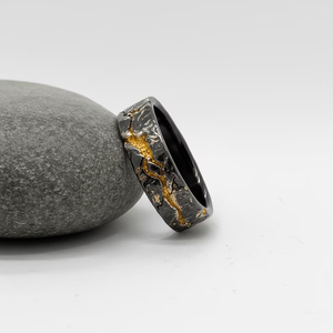 Bague personnalisée en <span class=keywords><strong>palladium</strong></span> et argent sterling 925 avec incrustation d'or, texture artisanale, fabricant de bijoux OEM ODM - Product Image 1