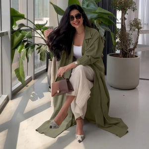 Abaya Kimono Robe Musulmane Turquie Dubaï Islam Vêtement Extérieur Kaftan Manches à Boutons Champignon Modeste Abaya Ouverte avec Ouverture pour les Mains - Product Image 1