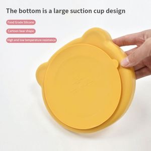 <b>Cute</b> <b>Bear</b> Shape Silicone Baby Plate Solid Color Kids Feeding Dish Bpa Free Food Grade Suction Tray - Product Image 2