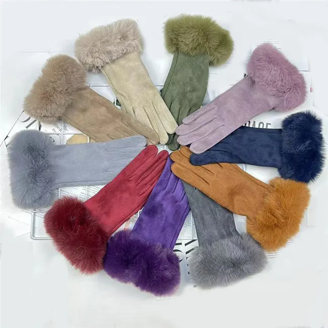 2023 Lady Comfortable New Design Big Fur Heizung Touchscreen Winter handschuhe mit 10 Farben