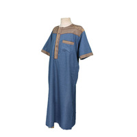 Thobe marocain en lin et coton pour garçons - Vêtement islamique traditionnel, longueur au sol, manches courtes, léger, pour adultes musulmans