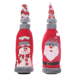 2024 năm mới bên Bảng trang trí Santa Claus Snowman dệt kim chai bao gồm áo len Túi giáng sinh bia chai Bìa