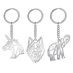 Atacado Aço Inoxidável Animal Chaveiro Chaveiro Prata Metal Lobo Unicórnio Elefante Chaveiro