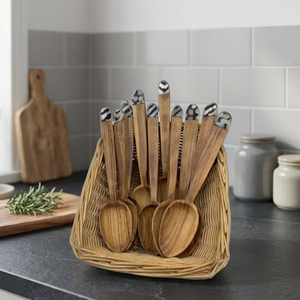 ColorNest Enamel Mango <b>Wood</b> Cooking Spoon <b>Set</b> Geometric Art Cutlery Spoons Premium Utensils Handcrafted Tableware Pieces - Product Image 1