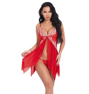 Lingerie Wanita Seksi Satin Berenda Set G-String Kancing Depan Renda Bunga Bernapas Ringan Setengah Baju Tidur Laris Manis - Product Image 1