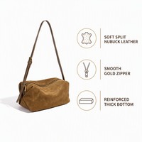 Sac à bandoulière vintage en daim et cuir véritable pour femme, petit sac fourre-tout Boston à la mode, vente en gros