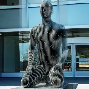 Aparecer moderno abstrato joelheira escultura masculina tamanho vida esculturas aço inoxidável figura homem