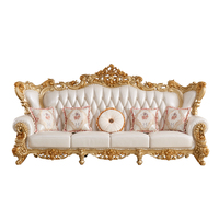 Ensemble de canapés en cuir de style classique, salon, ensemble de meubles en bois massif, canapés en cuir naturel avec canapé européen sculpté