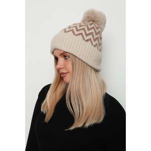 Fluffy <b>Pom</b>-<b>Pom</b> Beige Knitted Wool <b>Beanie</b> <b>with</b> Ear Protection, Warm Winter <b>Beanie</b> Beanie1128 - Beige - Product Image 5