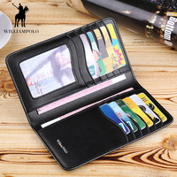 WILLIAMPOLO Dompet Pria Dompet Kulit Lipat Dua Dompet Kulit Tipis Tempat Kartu Panjang Dompet Uang Bisnis Merek Mewah