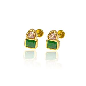 Pendientes de Mujer Zoryn G23 de Aleación de Titanio con Diamantes Verdes en Forma de Corazón y Diamantes Rosas, Estilo Lujoso y Ligero, para Nariz, Labios y Orejas - Product Image 2