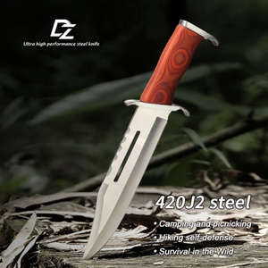 มีดต่อสู้รุ่น Rambo3 ปรับแต่งได้ ใบมีดสแตนเลสคุณภาพสูง ปลายแบบคลิปพอยต์ ขอบตรง ด้ามไม้ ปลอกหนัง DIY - Product Image 1