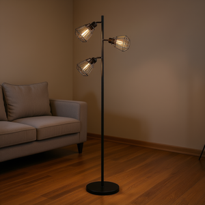 Lampe de sol industrielle en métal, abat-jour en cage de 65 pouces, éclairage réglable pour la maison et le bureau, LED blanc chaud, base E26 - Product Image 2