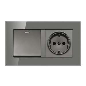 Interruptor de Pared Alemán de Alta Calidad, Color Gris Plateado, Vidrio Templado, Estándar Europeo 146 16A, Enchufe de 3 Pines, Interruptor 1 a 2 con Panel Táctil - Product Image 1