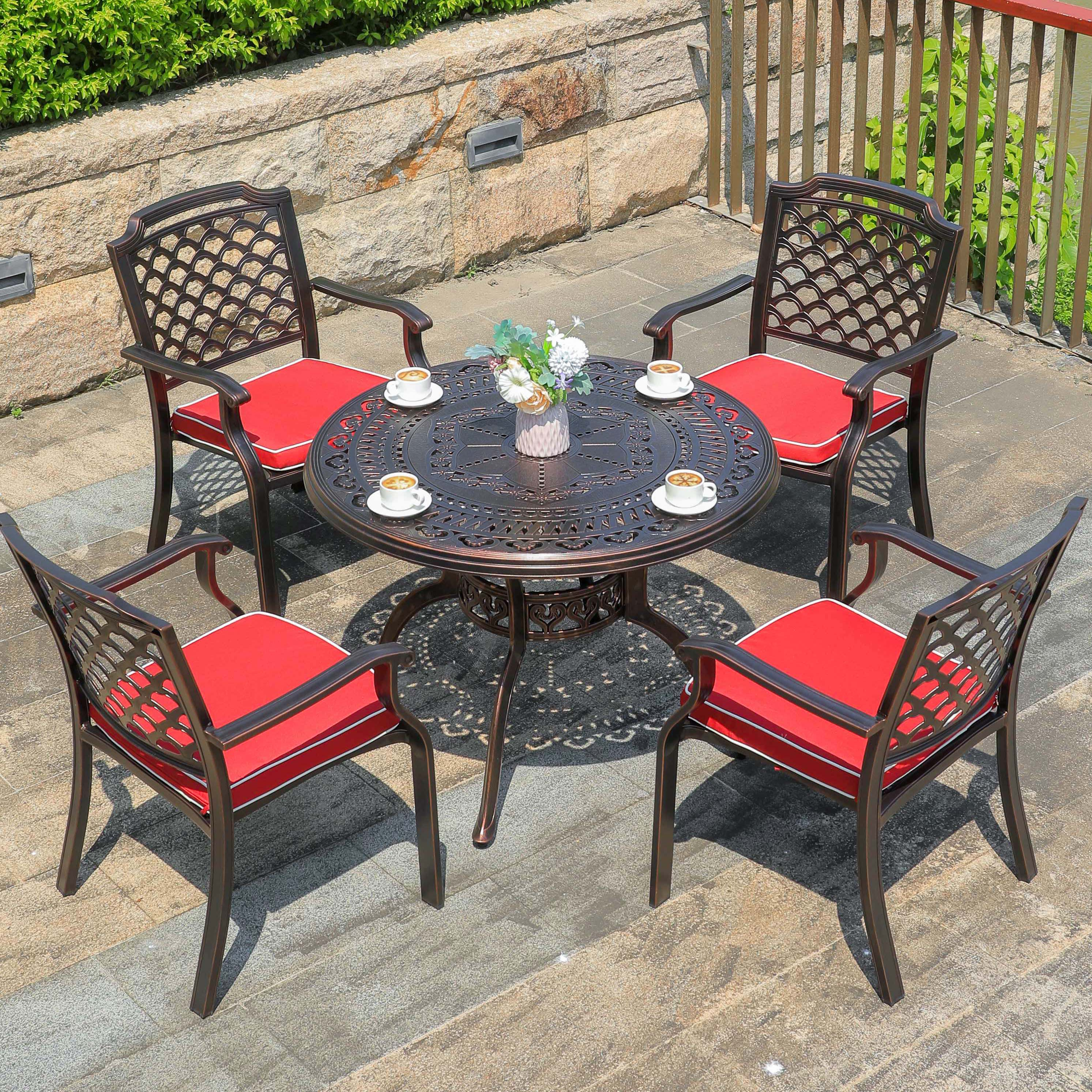 Modern Cast Aluminum Dining Room Set Outdoor Garden Furniture Cast Aluminum Patio Furniture Outdoor Metal Aluminum Table