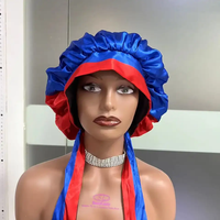 Bonnet en satin avec drapeau national d'Haïti, grande taille, pour la protection des cheveux, avec bande à nouer, idéal pour les tresses, les perruques et les locs