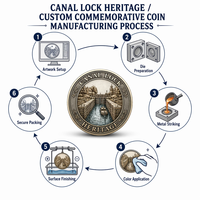 Pièce de monnaie commémorative 3D en relief personnalisée, pièce de monnaie de défi Patrimoine du Canal, cadeau souvenir, vente en gros, usine OEM ODM, pièce de monnaie en métal
