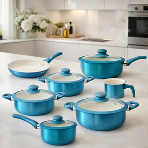 High Quality Ceramic Coated Pot <b>Pan</b> Silicone Glass Lids Soft Touch Handle Non Stick 12 Piece Aluminium Cookware Set - Product Image 6