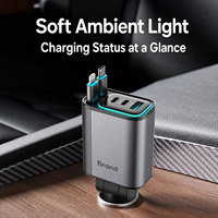 Chargeur de voiture à charge rapide 5 ports avec logo personnalisé gratuit, 99W, câbles rétractables doubles de 80 cm, QC PPS PD 45W Type C USB A USB C
