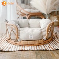 PET LOVE Japanisches Minimalistisches Prinzessinnen-Stil Luxus Naturrattan Gewebtes Solides Hundebett Wasserdicht Atmungsaktiv Sommer-Design für