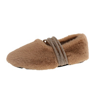 Chaussures plates d'hiver pour femmes, chaudes, à bout rond, confortables, en fourrure pelucheuse, ballerines pour femmes
