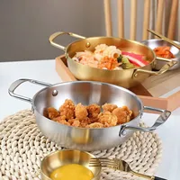 Mangkuk Hot Pot Stainless Steel Emas Dua Pegangan, Panci Sajian Makanan Serbaguna, Panci Sup Mie, Peralatan Makan Rumah Hotel Grosir