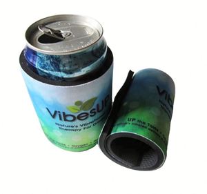 Nouveau Refroidisseur de canettes isotherme personnalisé en néoprène de 5 mm avec capacité de 10 oz, fermeture ouverte, impression par sublimation et gaufrage en maille T - Product Image 1