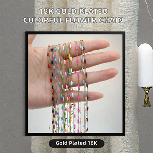 Collier à maillons plaqué or 18 carats avec chaîne perlée en émail coloré, bijoux faits à la main, multicolore - Product Image 2