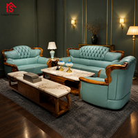 Ensemble de canapés de luxe européens, cadre en bois massif noir et or, canapé en cuir de vachette pleine fleur pour grand appartement ou villa